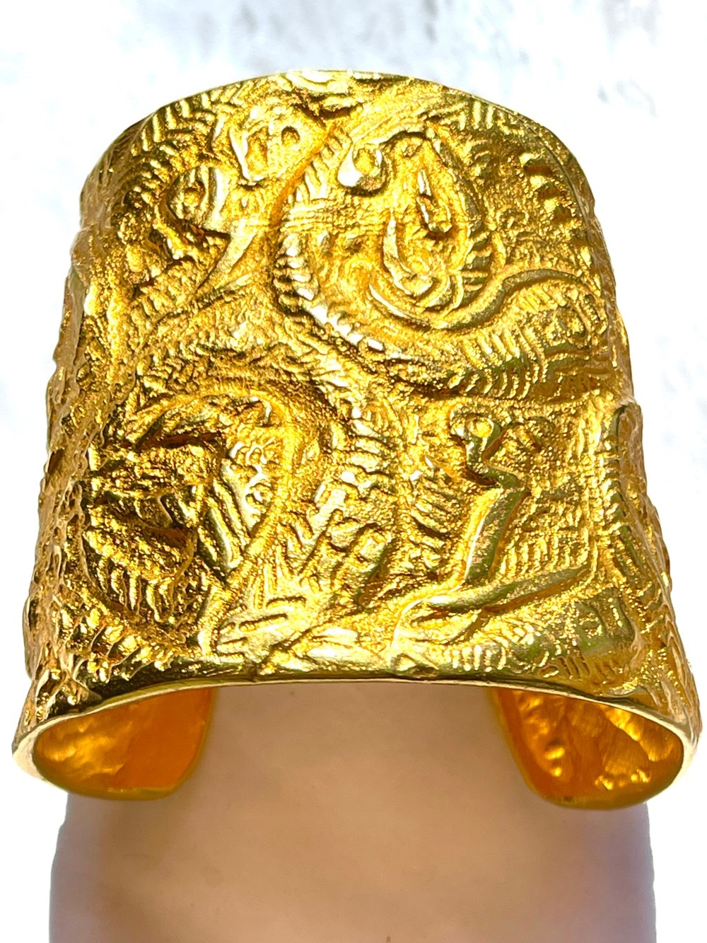 Vintage CLARA STUDIO INC Gold Tone Chunky Statement Cuff Bracelet 1980s Runway